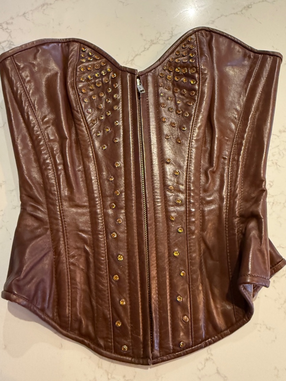 Northbound Leather Brown Studded Leather Corset w/Swarovski Crystals